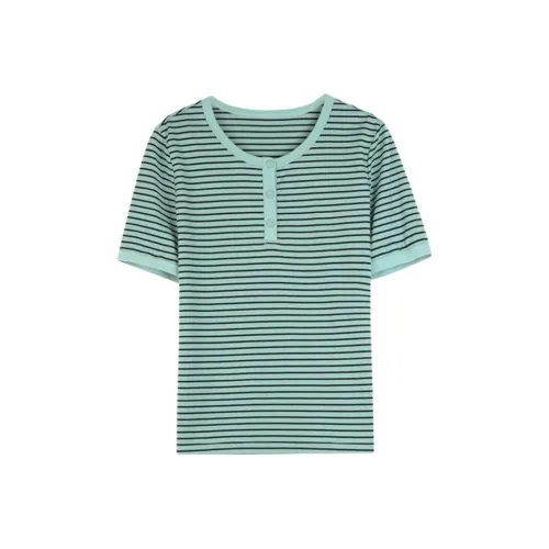 SOLIGHTER T Рубашка Женские Quail Яйцо Зеленые полосы