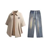 Set (Khaki Shirt + Nostalgic Blue Jeans)  
Комплект (Хаки Рубашка + Ностальгические Синие Джинсы)