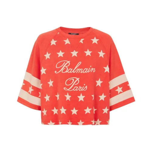 BALMAIN Подпись Звезды T-Рубашка T-Рубашка Женская Красная