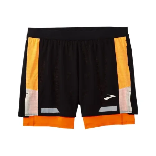 Спортивные шорты Brooks Мужские Черный Бежевый Флуоресцентный Цвет