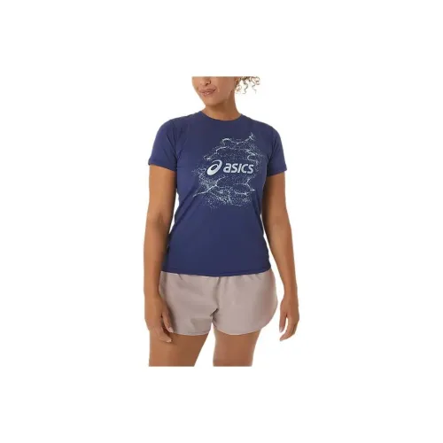 Asics Nagino Graphic Run SS Синий Женские T-рубашки