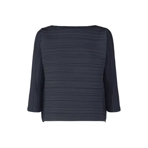 PLEATS PLEASE ISSEY MIYAKE Полосы Круглый вырез Пуловер Рукав 3 4 T Рубашка Женская Темно-синий