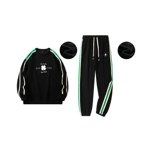 Черный клевер круглый вырез пуловер свитшот комплект унисекс черный