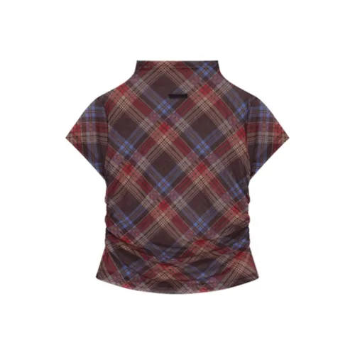 KYKW Обычный T-рубашка с коротким рукавом топ женский в клетку