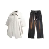 Комплект (Абрикосовая рубашка + черные джинсы)