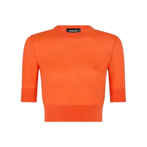 DSQUARED 2 D2 Укороченный Пуловер с Короткими Рукавами из Трикотажа Свитер Женский Оранжевый