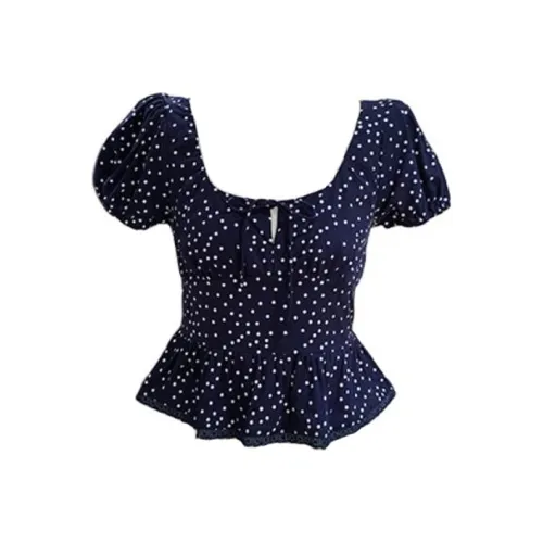 SISC Буф-рукав Т-рубашка Женская Темно-синий