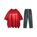 Комплект одежды (Топ бордового цвета + винтажные синие штаны)