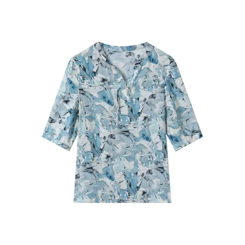 H YXIANG T Рубашка Женская Синяя Белая