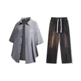 Комплект одежды (Серая рубашка + Черные джинсы)