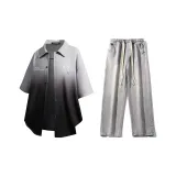 Комплект (Серый Черный Рубашка + Светло-Синие Джинсы)