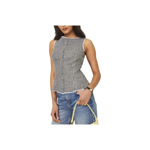 Reformation Майка Женская Черная Белая Клетка