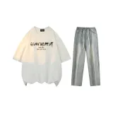 Комплект (белый топ+грязно-желтые брюки)