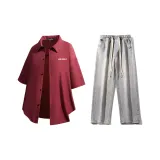 Комплект (Бургунди Рубашка + Светло-Синие Джинсы)