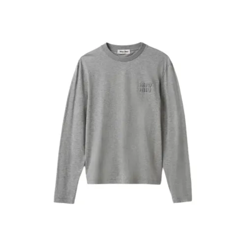 MIU MIU FW23 Рукав с оборванным плечом T-рубашка Женская Серый