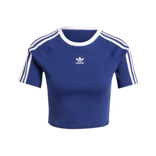 Adidas Originals 3 Stripes Малыш Рукав реглан T-рубашка Женская Темно-синяя