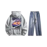 Комплект (Фотиния Серый Топ + Темно-Синие Джинсы)