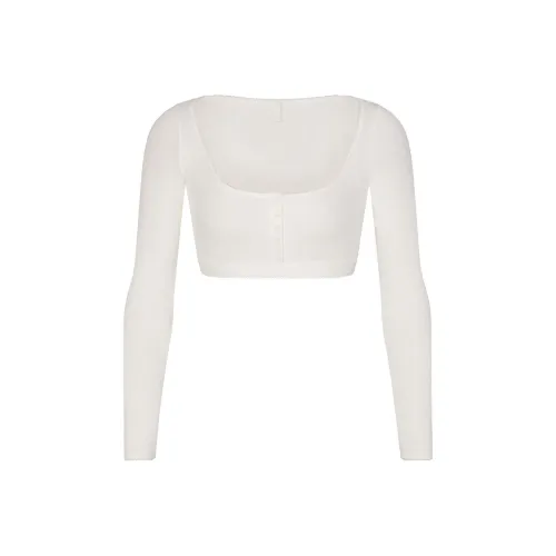 SKIMS Хлопок Rib Picot Супер Укороченный Henley Crop Top Женский Marble Мрамор