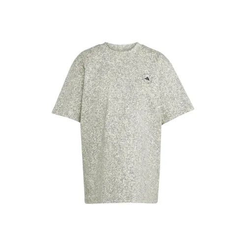 Adidas Stella McCartney Т-рубашка с оборванным плечом Женская Белая Голубино-Серый