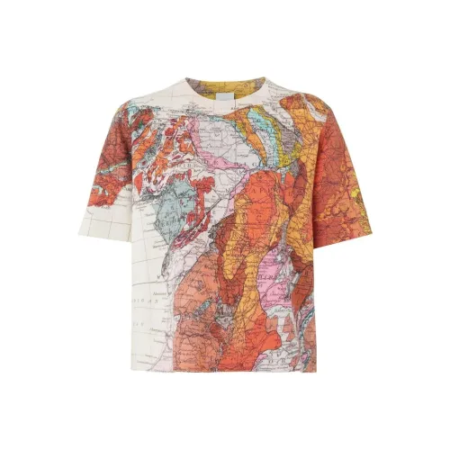 Burberry Карта Принт Круглый вырез Пуловер Короткий рукав Т-рубашка Женская Многоцветная