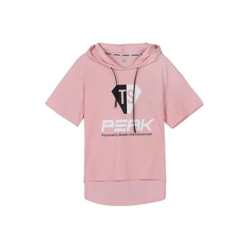 PEAK С капюшоном Облегающий Прямой крой Короткий рукав Т-рубашка Женская Розово-персиковый Красный