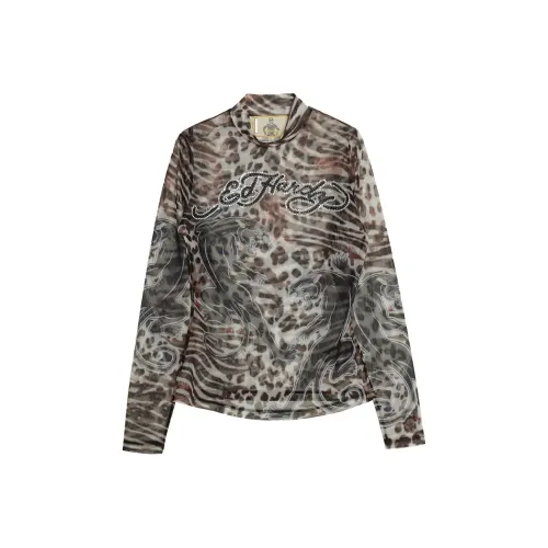 Ed Hardy Белый Леопардовый принт E1OAW210 Женские Т-рубашки