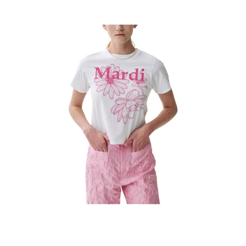 MARDI MERCREDI Three Flowers Collection SS25 T-рубашка Женская Белая Розовая Корейский стиль