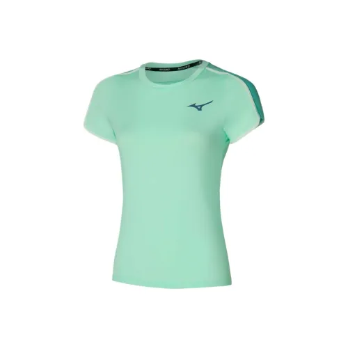 Mizuno Реглан-рукав Т-рубашка Женская Синяя Зеленая