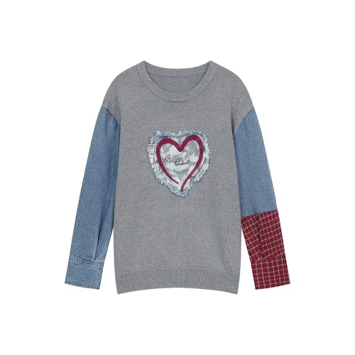 ELF SACK Цветовой блок Деним Пэчворк Круглый вырез Свитер Женские