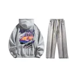 Комплект (Серый топ Photinia + Светло-синие джинсы)