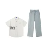 Белый топ + светло-синие штаны