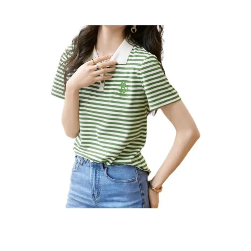 Mo Han Yi Mei Стандартная T-рубашка Женская Зеленые полосы
