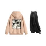 Комплект (Розовый топ + Черные повседневные штаны)