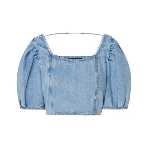 MOCO Denim Короткий рукав Топ Женский Джинсовый Светлый Синий