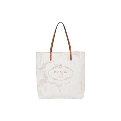 PRADA Linen Blend с кожаными вставками сумка-тоут сумка для покупок сумка большая женская бежевая коньячный цвет