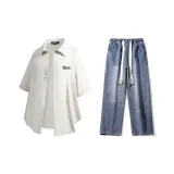 Комплект (Ecru рубашка + темно-синие джинсы)