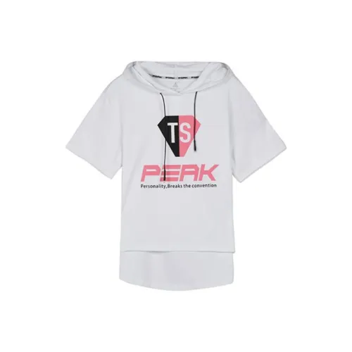 PEAK С капюшоном Облегающий Прямой крой Короткий рукав Т-рубашка Женская Белая