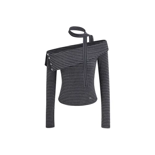 Ariseism T-Shirt Женская Черная Серый Полосы