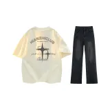 Светлый абрикос + черный серый джинсы