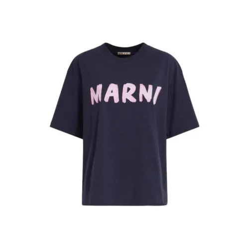 MARNI SS24 Рукав с оборванным плечом T-рубашка Женская Синий Черный