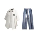 Комплект (Ecru рубашка + темно-синие джинсы)