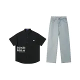 Чёрный топ + Светло-синие штаны