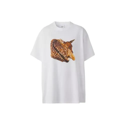 Burberry Deer С принтом Круглый вырез Повседневная Короткая рукавная рубашка Женская Белая