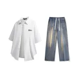 Комплект (Белая рубашка + Ностальгические синие джинсы)