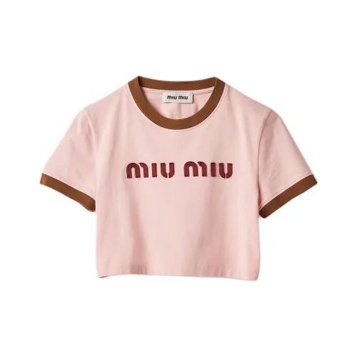 MIU MIU SS24 Стандартная T-рубашка Женская Розовая