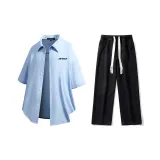 Комплект (Светло-синяя рубашка + черные джинсы)