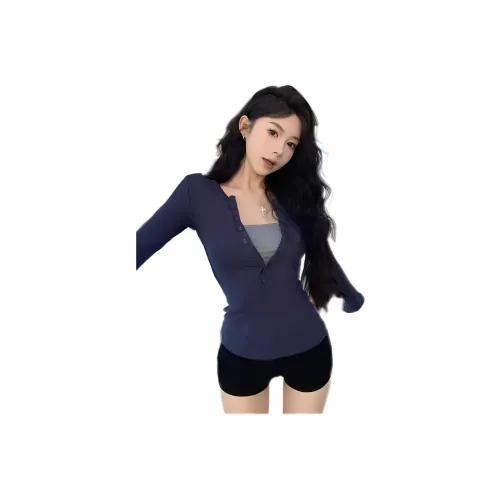 ORIASTAR Темно-синий Набор [Внешняя сторона Длинное Платье + Камисоль] Женские Рубашки