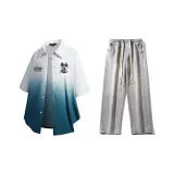 Комплект (Белая Зеленая Рубашка + Светло-Синие Джинсы)