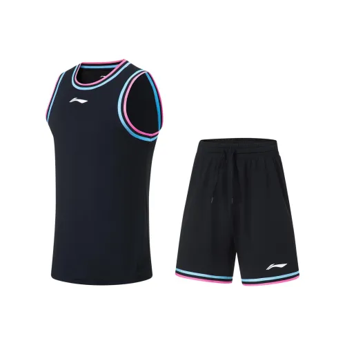 LINING Professional Basketball Series Баскетбольный костюм Мужской Черный Розовый Синий Ремешок