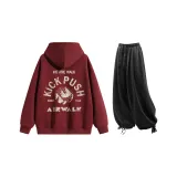 Комплект одежды (Бордовый топ + Черные повседневные штаны)